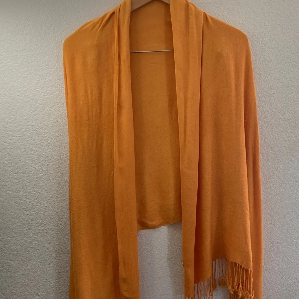 Pashmina pumpkin orange scarf Shawl fringe 100% pashmina